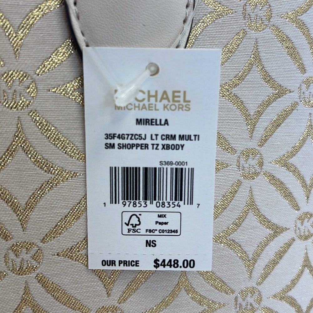 Michael Kors Mirella Small Metallic Logo Jacquard Crossbody Bag
Light Cream 
NWT - Picture 14 of 16